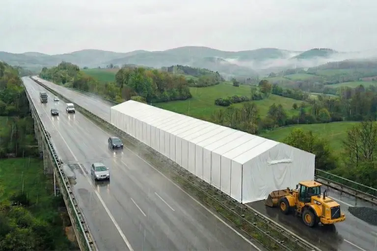 Zelthalle für Brückensanierung